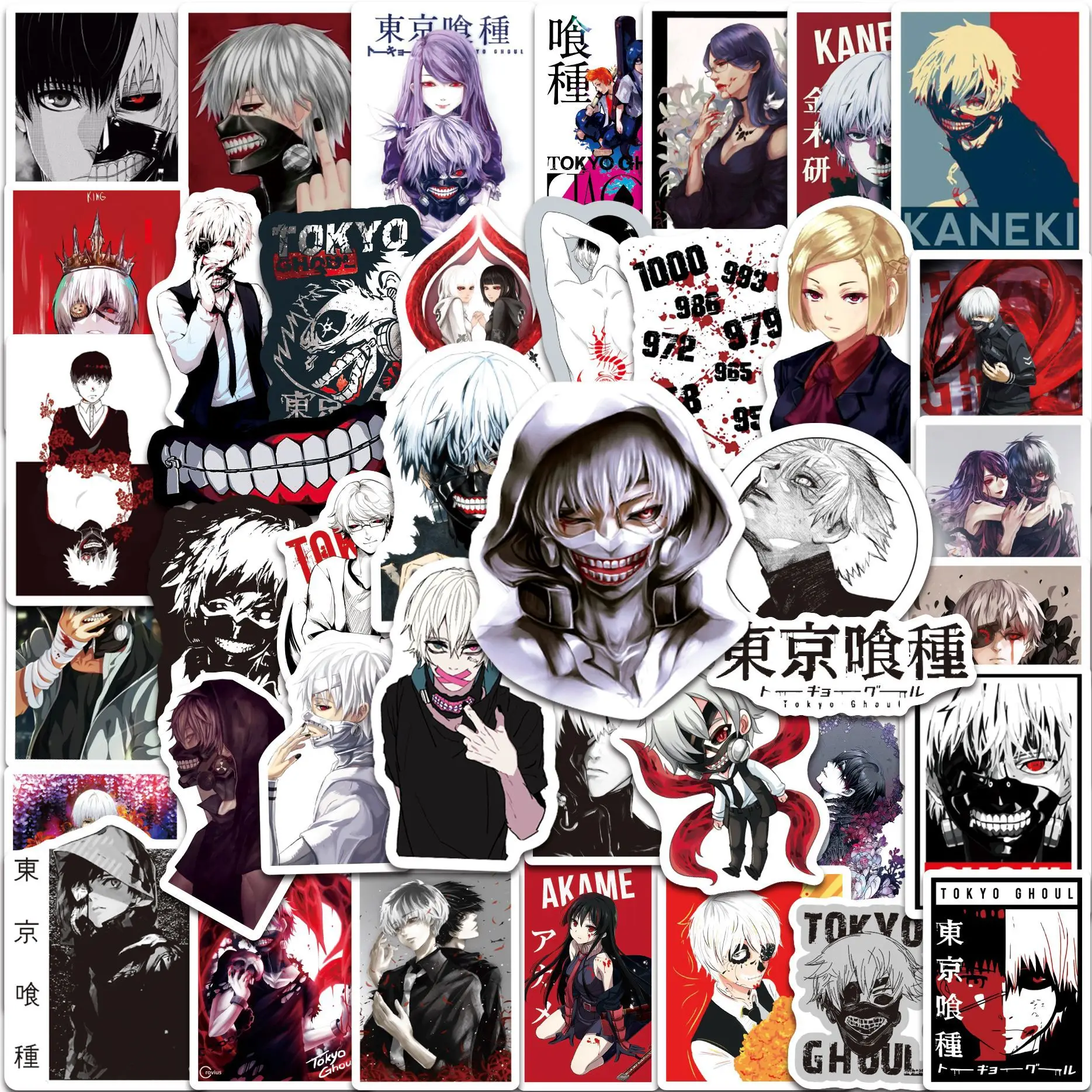 50Pcs Anime Tokyo Ghoul Kaneki Ken Stickers Cool Japan Magan Decals Graffiti Fridge Helmet Guitar Cartoon Sticker Kids Toy