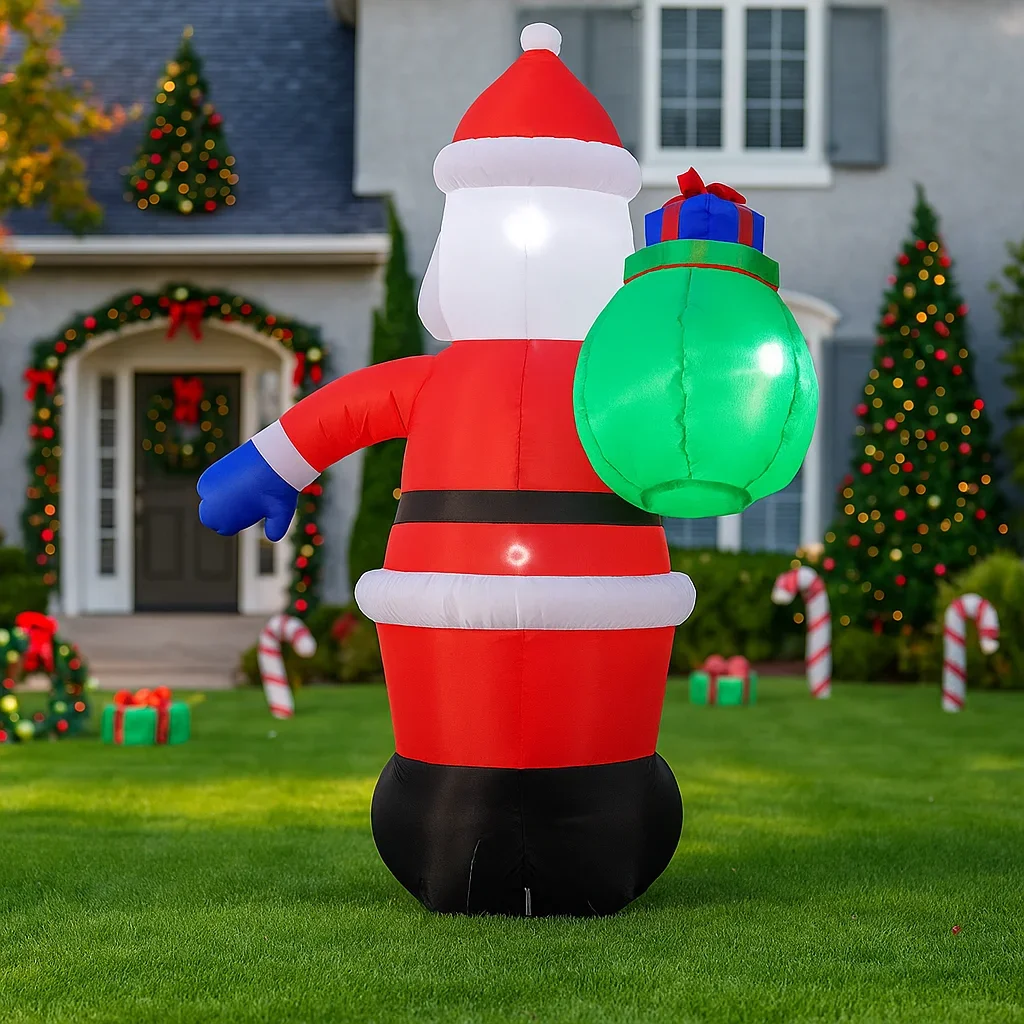 1.2M/4FT Christmas Decorations Inflatable Toy Santa Claus with Gift Bag Home Yard  Ornaments with LED Party Christmas Decor Toy