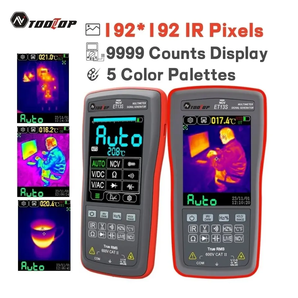 TOOLTOP ET13S 192*192 Thermal Imager Camera 9999 Counts Digital Multimeter 2 in 1 IR Camera for Automobile Pipe Heating Inspect 