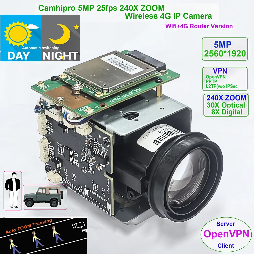 Camhi 5MP 240X ZOOM 4G sans fil zoom automatique suivi humanoïde IMX 335 caméra IP sans fil AP DV en