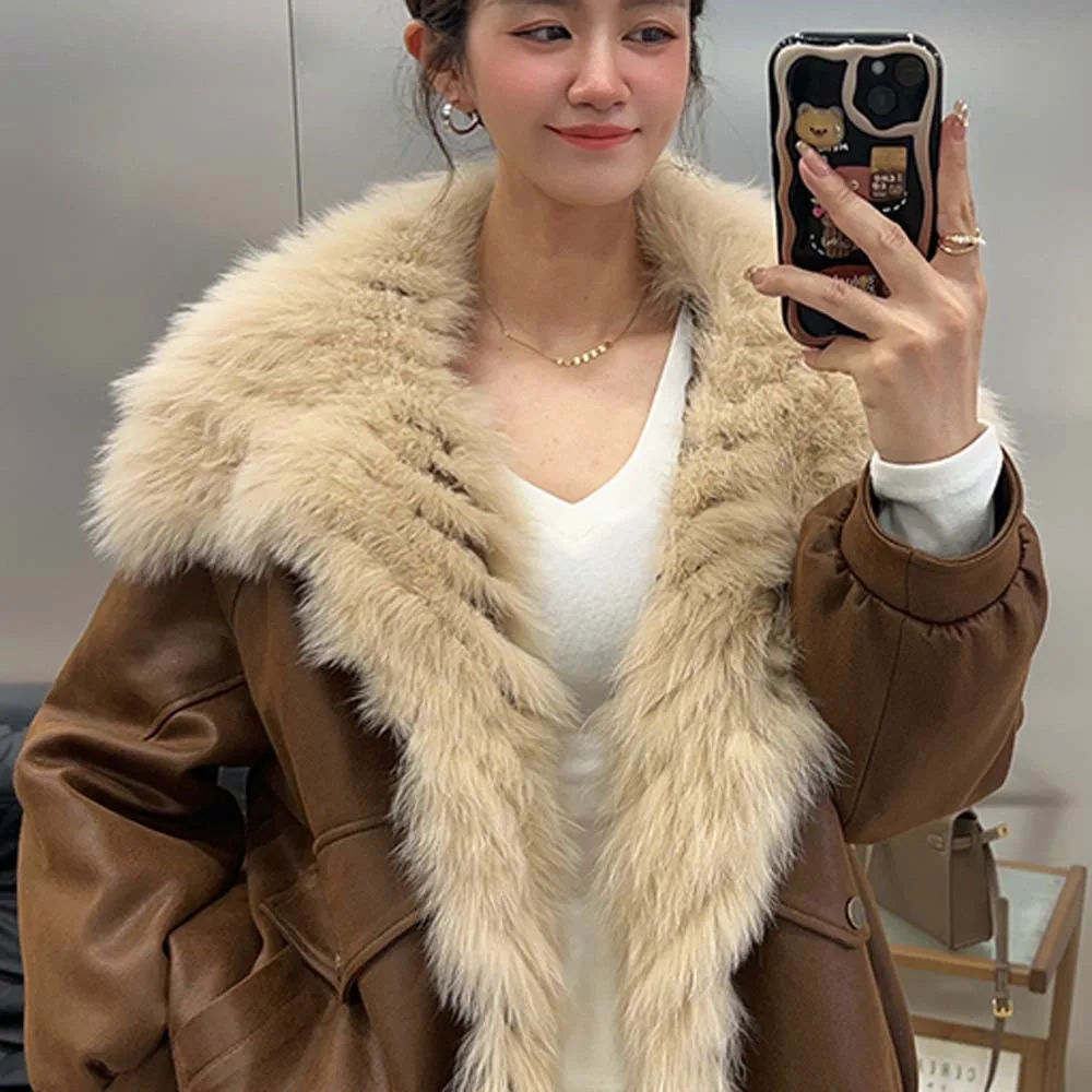 2025 chaud manteau de fourrure femmes automne hiver en vrac épaissir duvet d'oie en peluche coton manteau nouvelles femmes fourrure de renard vêtements d'extérieur