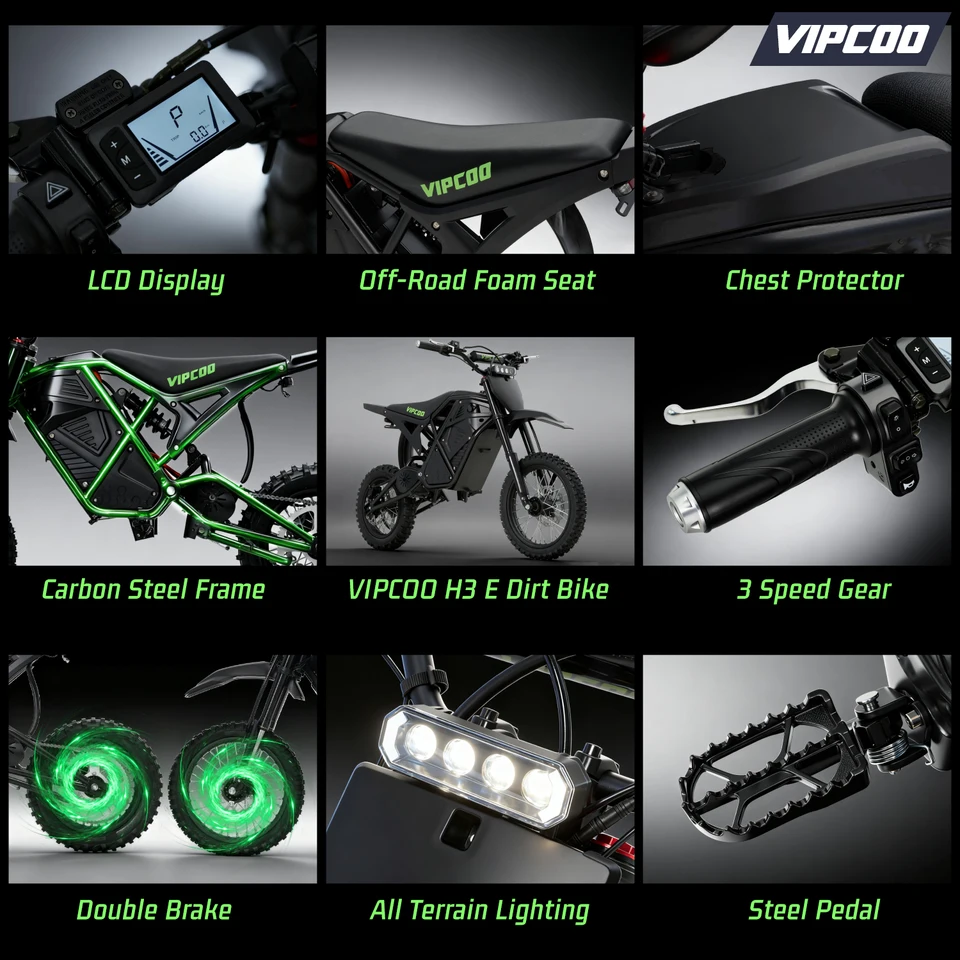 Electric Dirt Bike VIPCOO 3500W 48V23AH Electric Motorcycle Fat Tire Nitrogen Suspension E Dirt Bike for Teens and Adults image 7