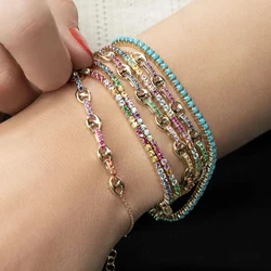 2026 New Gold COLOR Colorful Round Cz Charm Connector Rainbow Zircon Paved For Women Party Punk Hip Hop Bracelet Jewelry