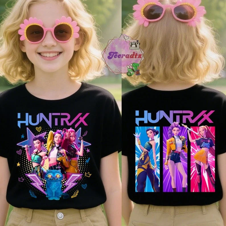 

Футболки K-pop Demon Hunters 2026: летние семейные комплекты с принтом, высококачественные повседневные уличные футболки в стиле Харадзюку для детей