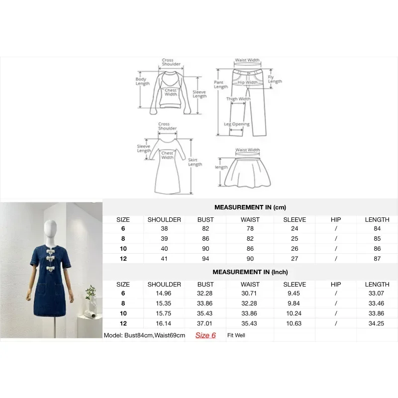 

2025 New Beautiful Navy Blue Short Sleeve Denim Bow Mini Dress