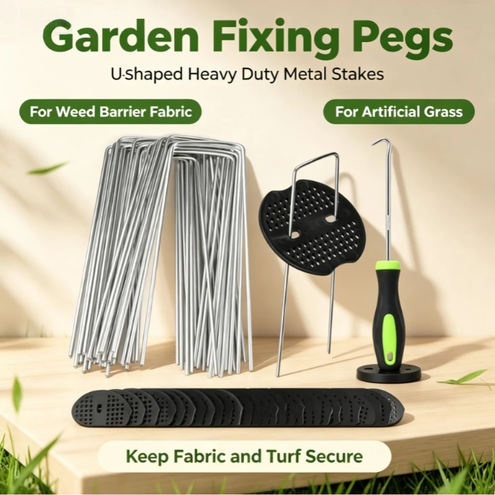 Heavy‑Duty U‑Shaped Metal Ground Pegs Garden Fixing Stakes Securing Weed Barrier Fabric Landscape Cloth Artificial Grass Turf