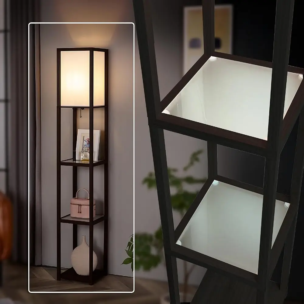 

Floor Lamp With Shelves – Tall Standing Lamp With Tempered Glass Tiers – Modern Minimalist Floor Lamp For Bedroom, Living Room,