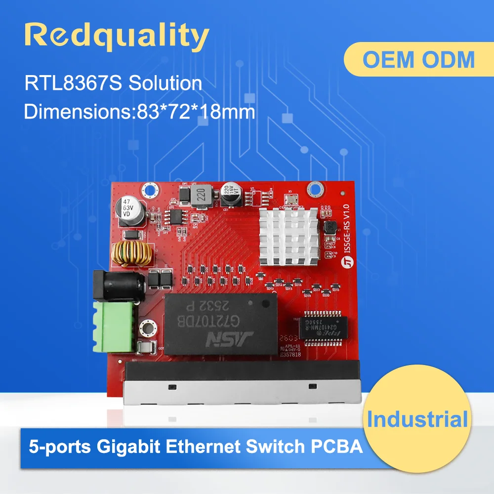 HICOMDATA Unmanaged Mini 5-Port Gigabit Industrial Switch PCBA Board 1000Mbps Industrial Ethernet Switch PCBA Plug-and-Play