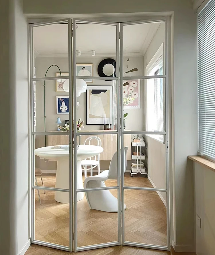Modern waterproof bi-fold glass sliding doors save space interior design, suitable for bathroom,  villa foldable fashion