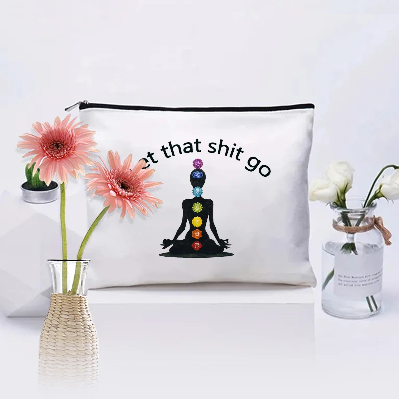 Yoga Pattern Makeup Bag Yoga Gift for Yoga Instructor Cosmetic Organizer Meditation Lover Gift Women Toiletry Pouch Women Wallet