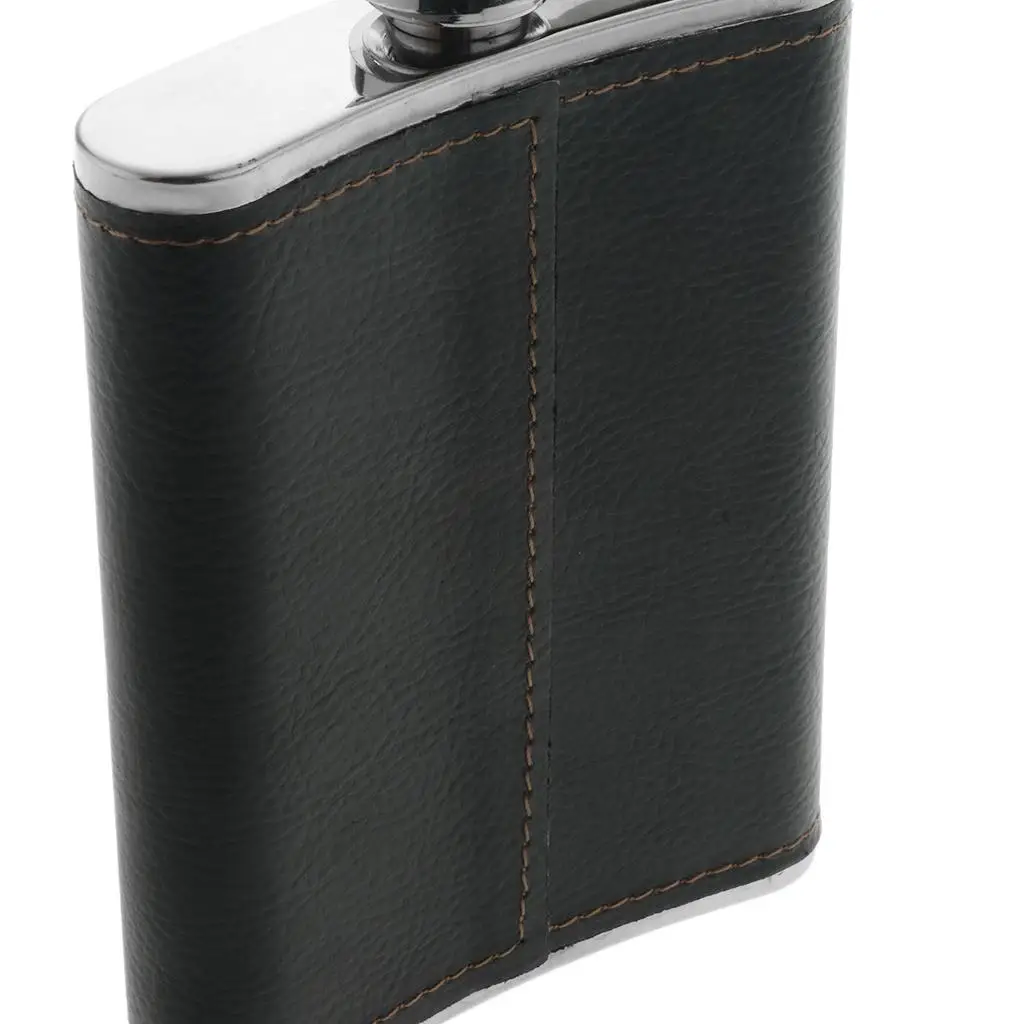 Stainless Steel Hip Flask 8oz Leather Covered Whiskey Bottle Compact Alcohol Flagon for Men’s Travel Barware