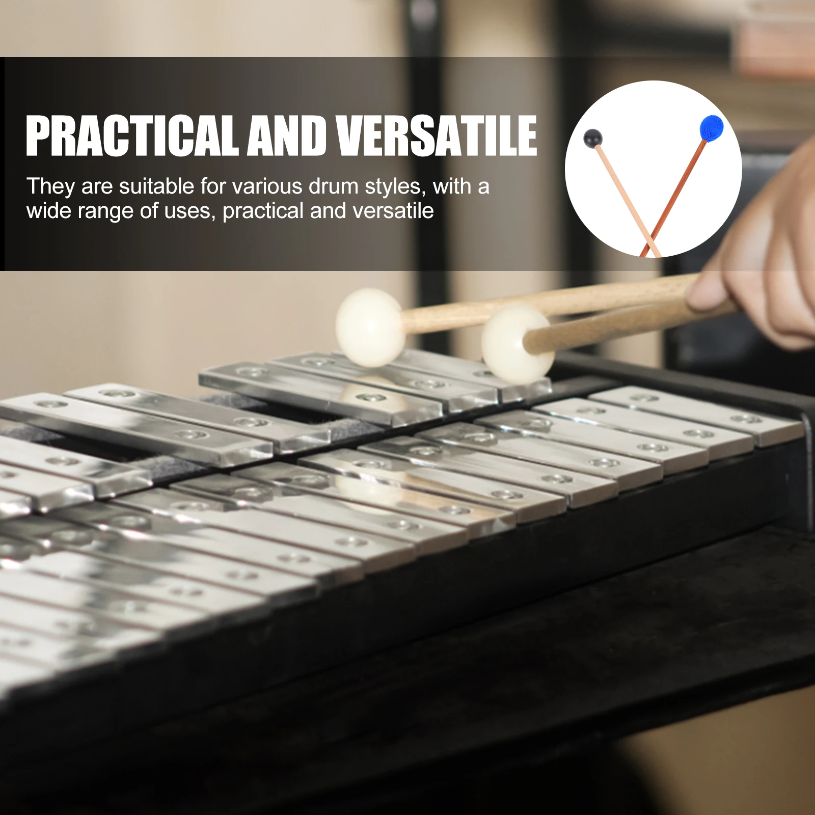 

2 Pairs Marimba Hammer Percussion Timbales Mallet Sticks Drumstick Bell Mallets Xylophone