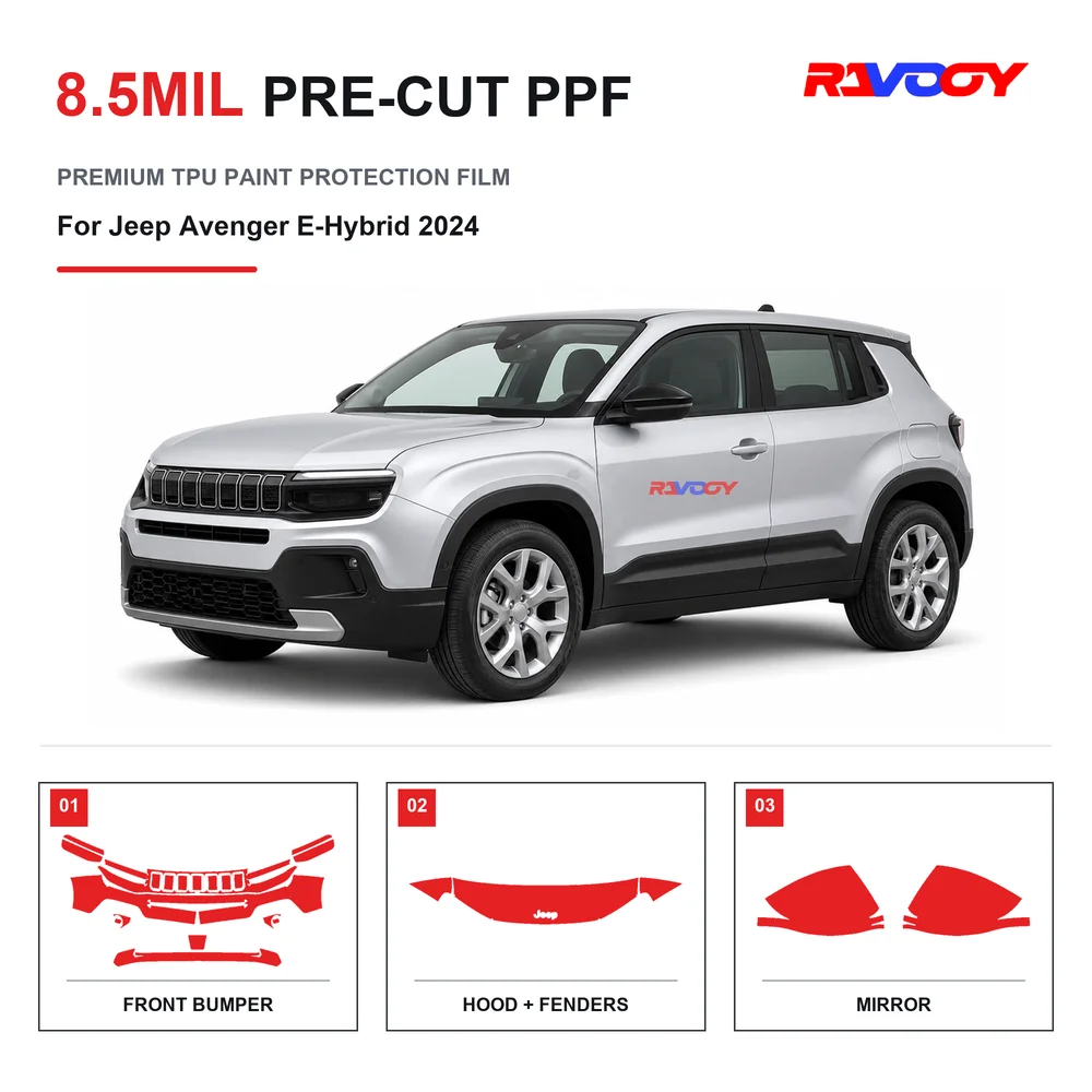 Precut PPF For Jeep Avenger E-Hybrid 2024 8.5mil TPU Clear Paint Protection Film Self Healing Hydrophobic UV Stone Chip Guard