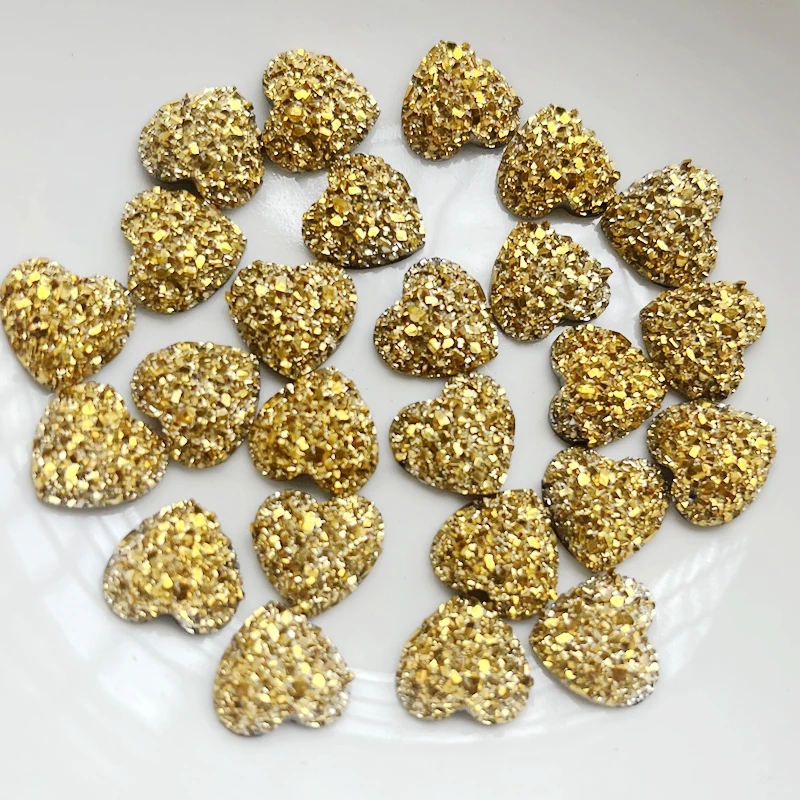 12mm&8mmGold and Silver Heart Rhinestone Applique Flatback Crystal Stones Resin Gems Non Hotfix Strass for Decoration