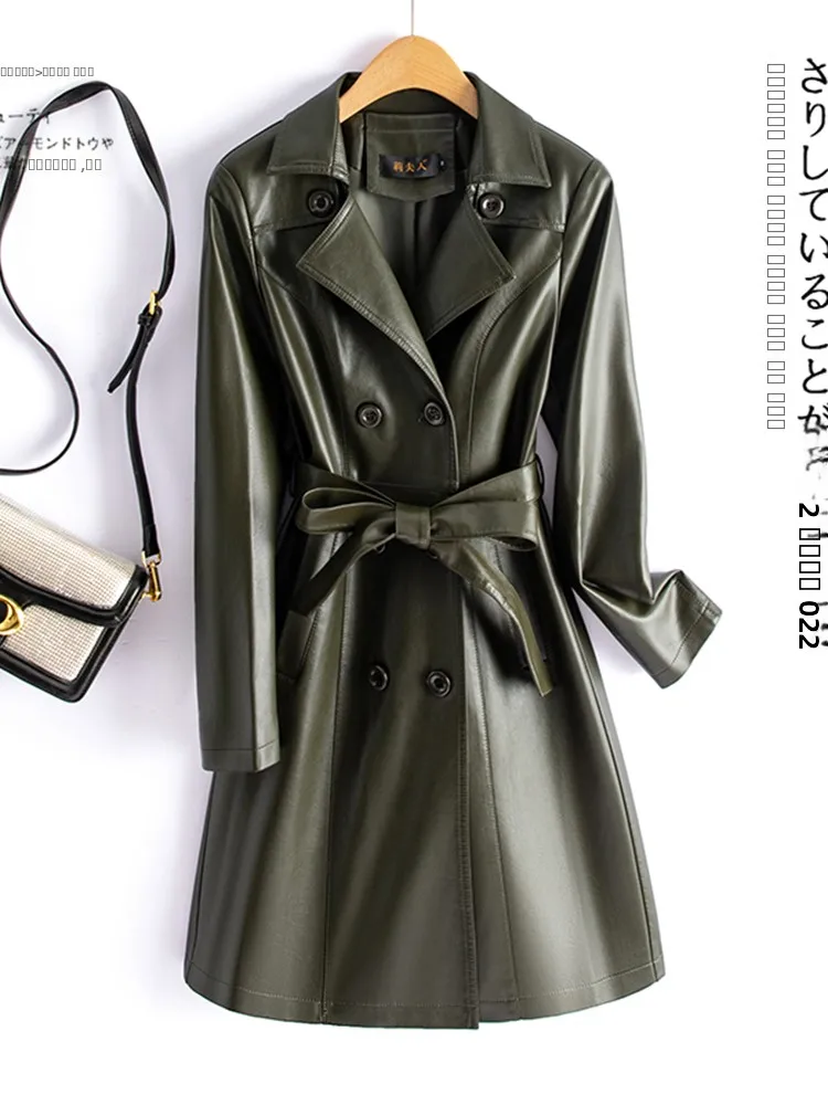 Real Leather eepskin Coat Women's Mid-Length 2025 New Autumn Korean Sle Slimming Versatile Leather Windbreaker