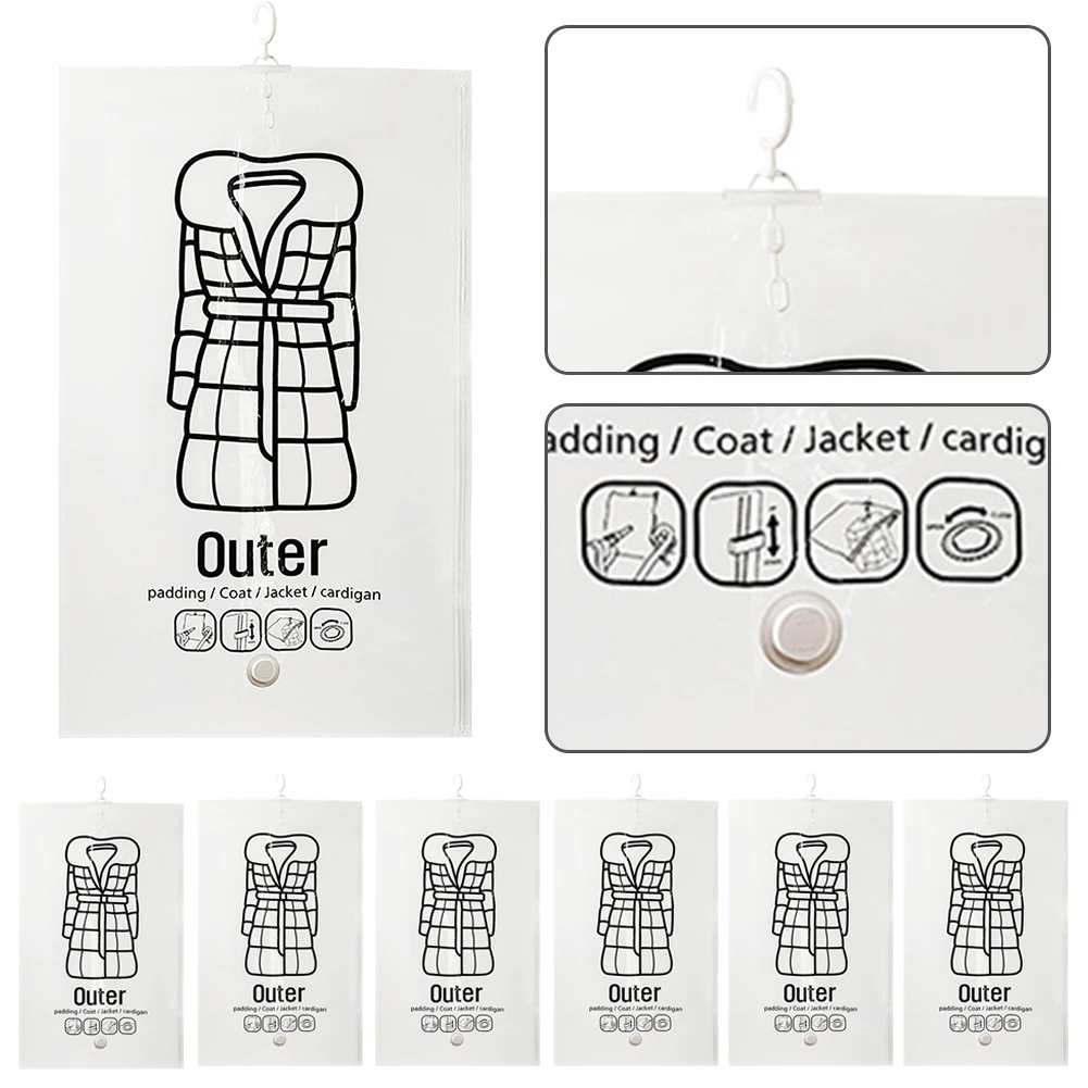 

6Pcs Vacuum Storage Hanging Bag Dustproof Hanging Compressible Storage Bag Space Saving for Clothes Down Overcoat
