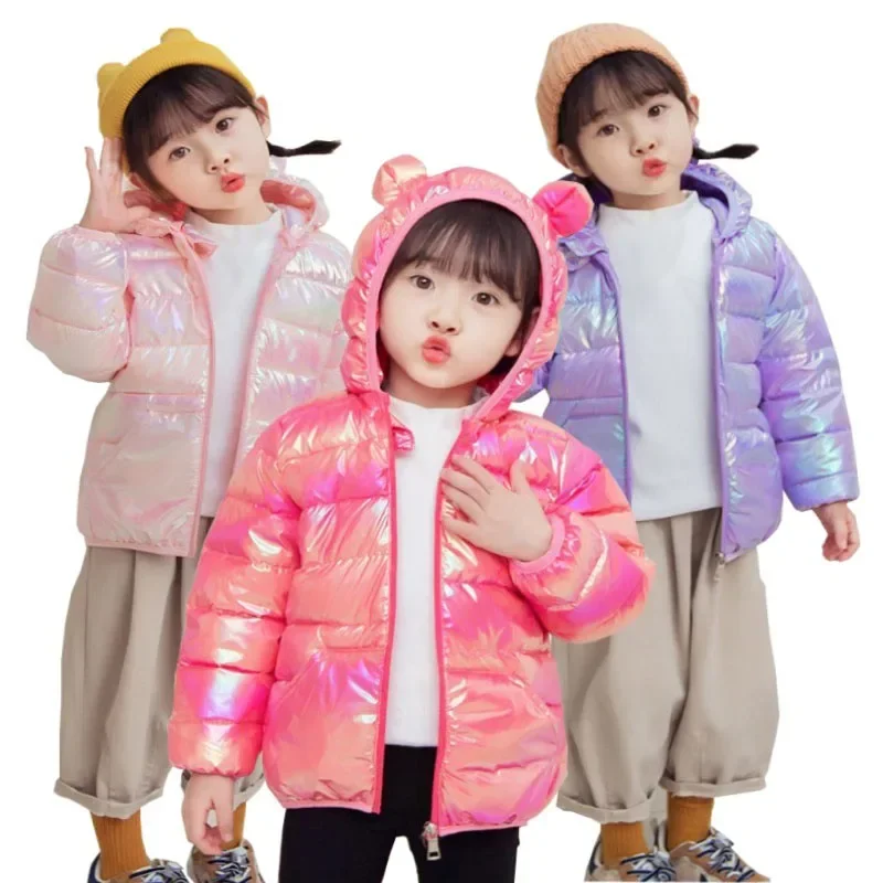 Children Lightweight Down Jackets Colorful Fabric Hooded Outerwear Autumn Winter Kids Boys Girls Baby Coats Casual Clothing New