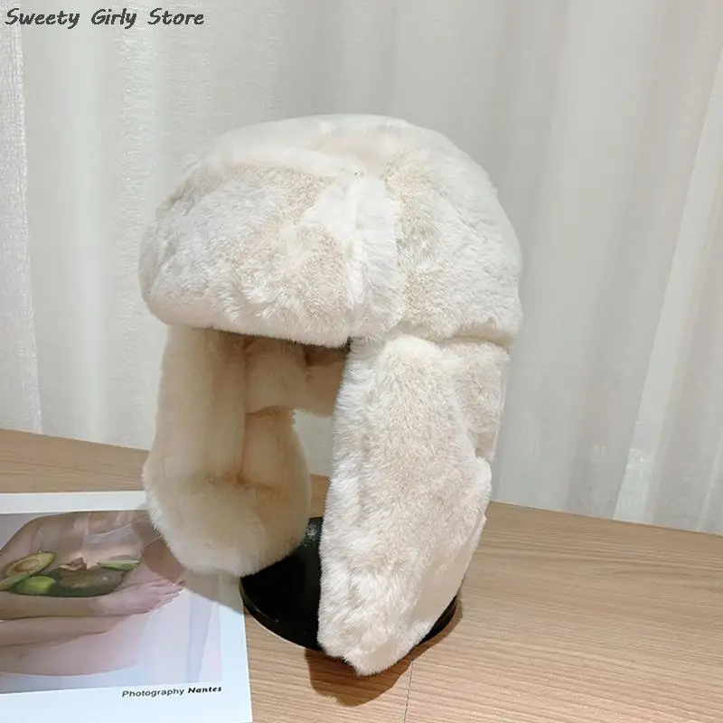 Cold Protection Ushanka with Earflap Snowing Skiing Bomber Hat Thicken Plush Beanies Caps Winter Spring Trapper Hats Soft Fur