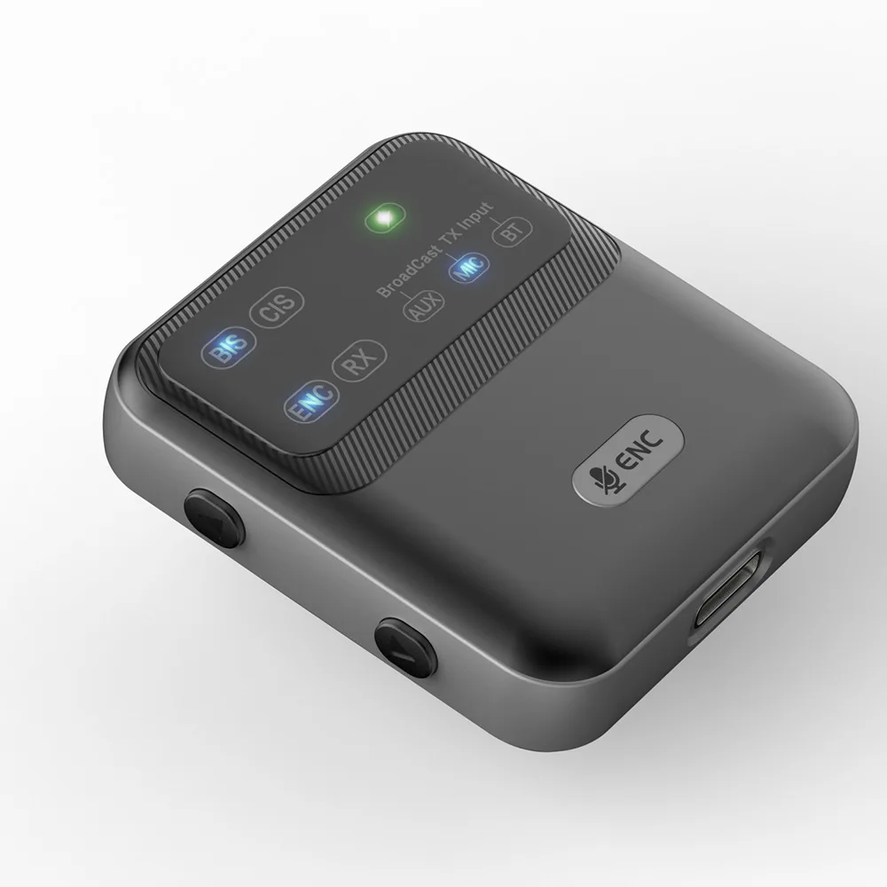 Bluetooth 5.4 Audio Transceiver LE Audio, Broadcast 1TX To 100+ RX Devices Sharing, Clip-On Design AAC/aptX-AD/LC3,USB/AUX/MIC