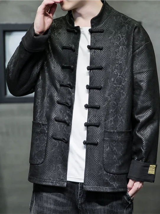 

Men's Casual Loose Fit Jaet Autumn Winter Vintage Chinese Sle Button up Tang Suit Outerwear Versatile Youth Culture