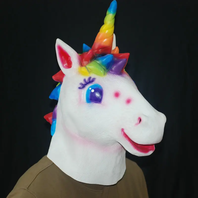 Myth Legend Organism Latex Mask Cosplay Animal Rainbow Unicorn Cute Fashion Helmet Halloween Masquerade Party Costume Headgear