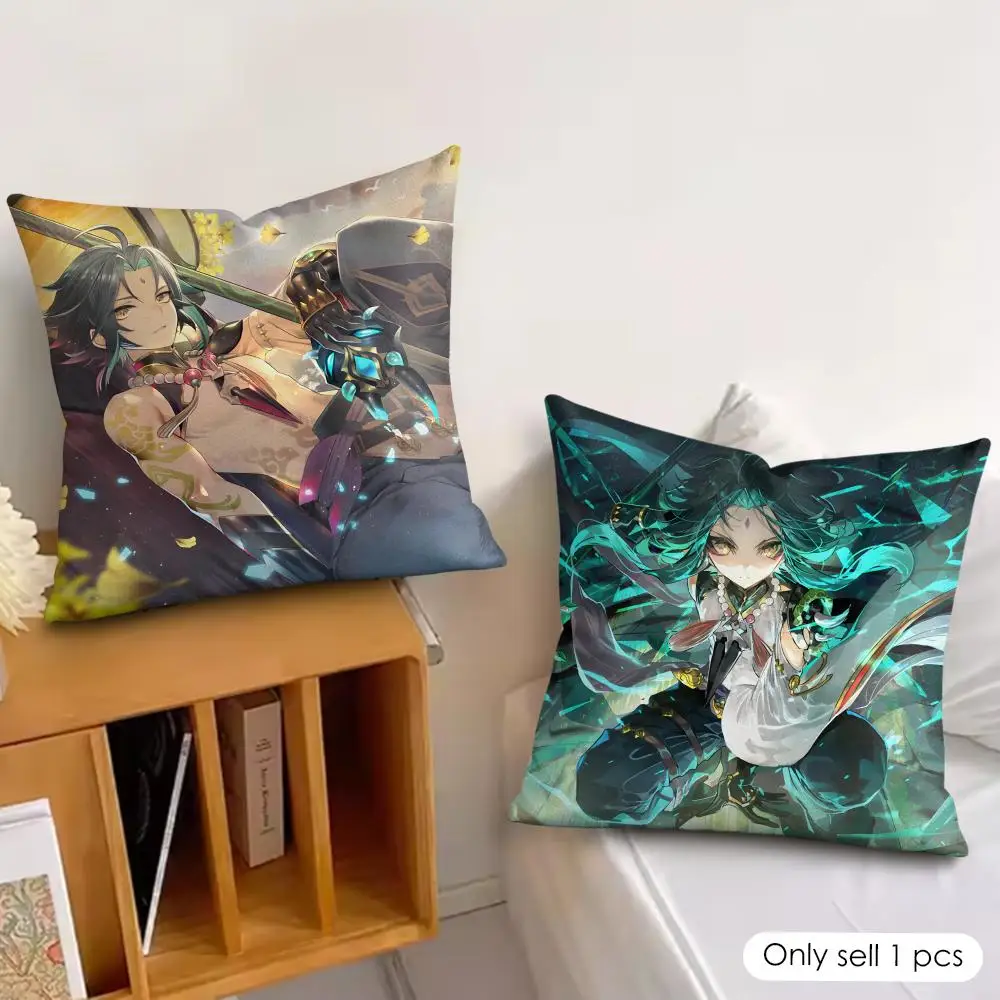 Xiao Genshin Impact Cushion Cover Silky Short Plush Invisible Zipper Dustproof Sofa Pillow Case For Home Decor