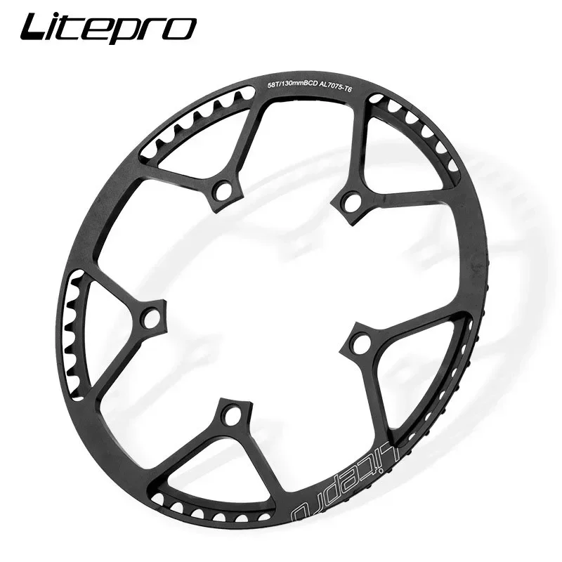 Litepro Chainring Crank Set, Bicicleta dobrável, BMX, Chainwheel de velocidade única, Dente MTB, 130 BCD, BMX 45, 47 53 56T, 58 T, 1x