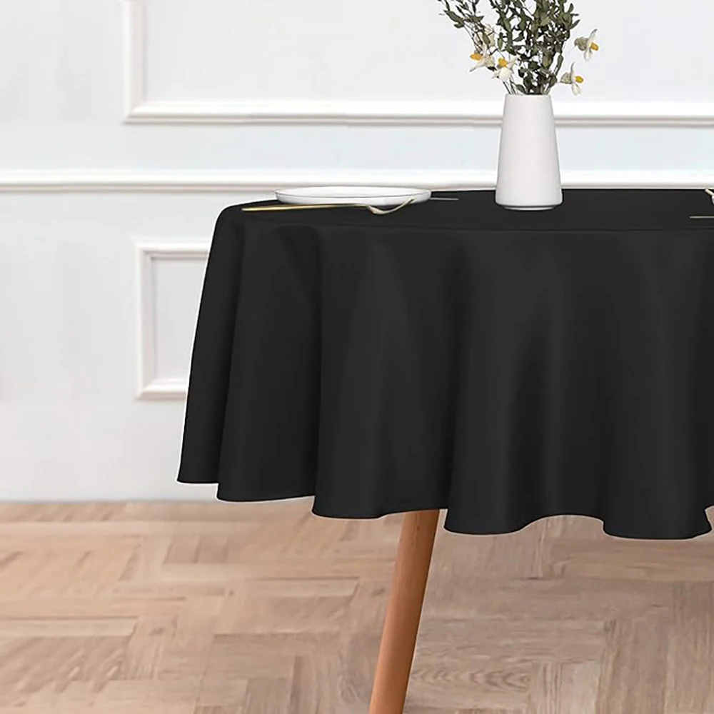 Round Tablecloth 60 Inch Black, Stain and Wrinkle Resistant Table Cloth - Washable Polyester Table Cover for Dining Table, Buffe