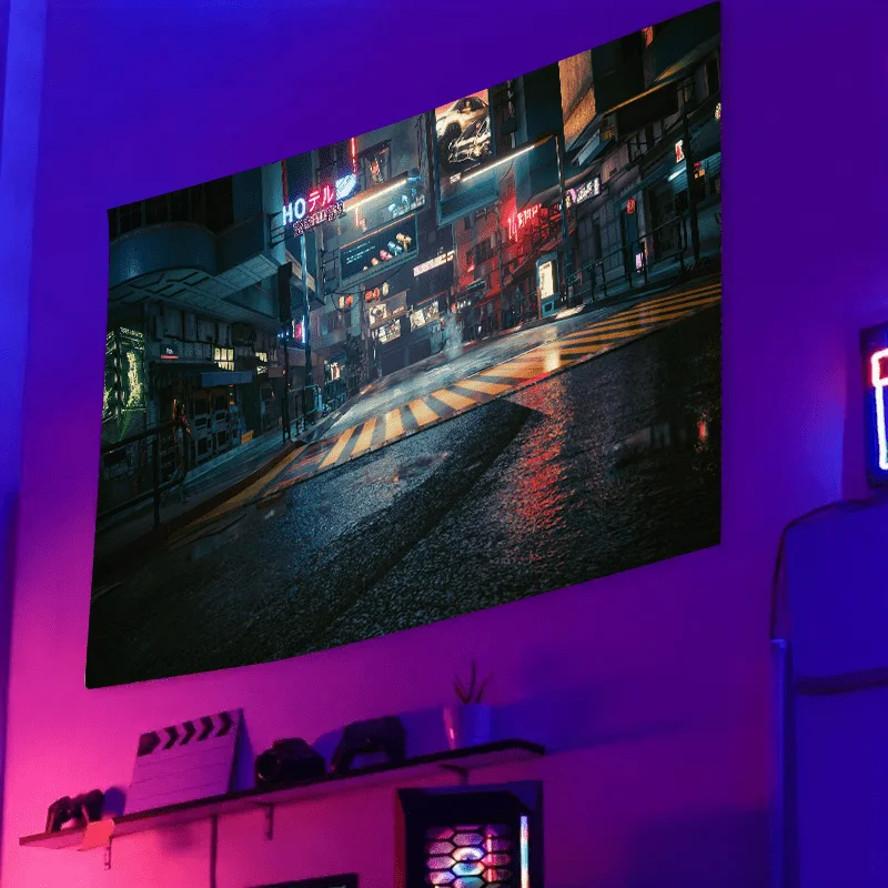Neon-Lit Cyberpunk Cityscape Tapestry for a Futuristic and Vibrant Home Decor