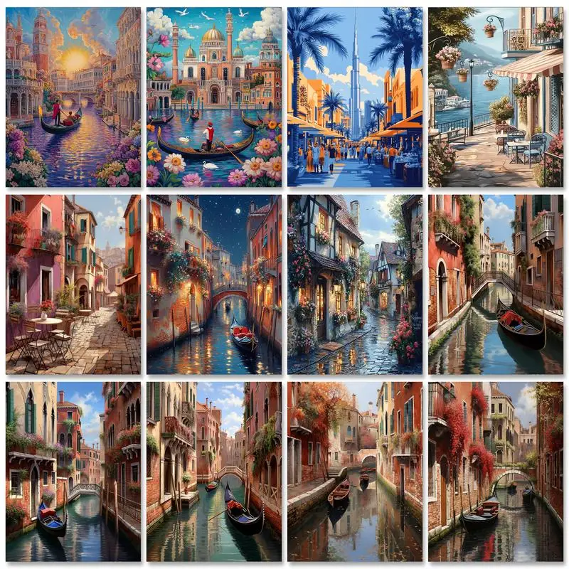 

GATYZTORY DIY Diamond Painting City Street Cross Stitch Full Square 5D Diamond Embroidery Sale landscape Mosaic Home Decoration