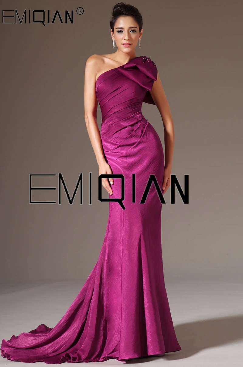 

New Stylish One Shoulder Evening Gown Plum Mermaid Evening Dresses with big Bow