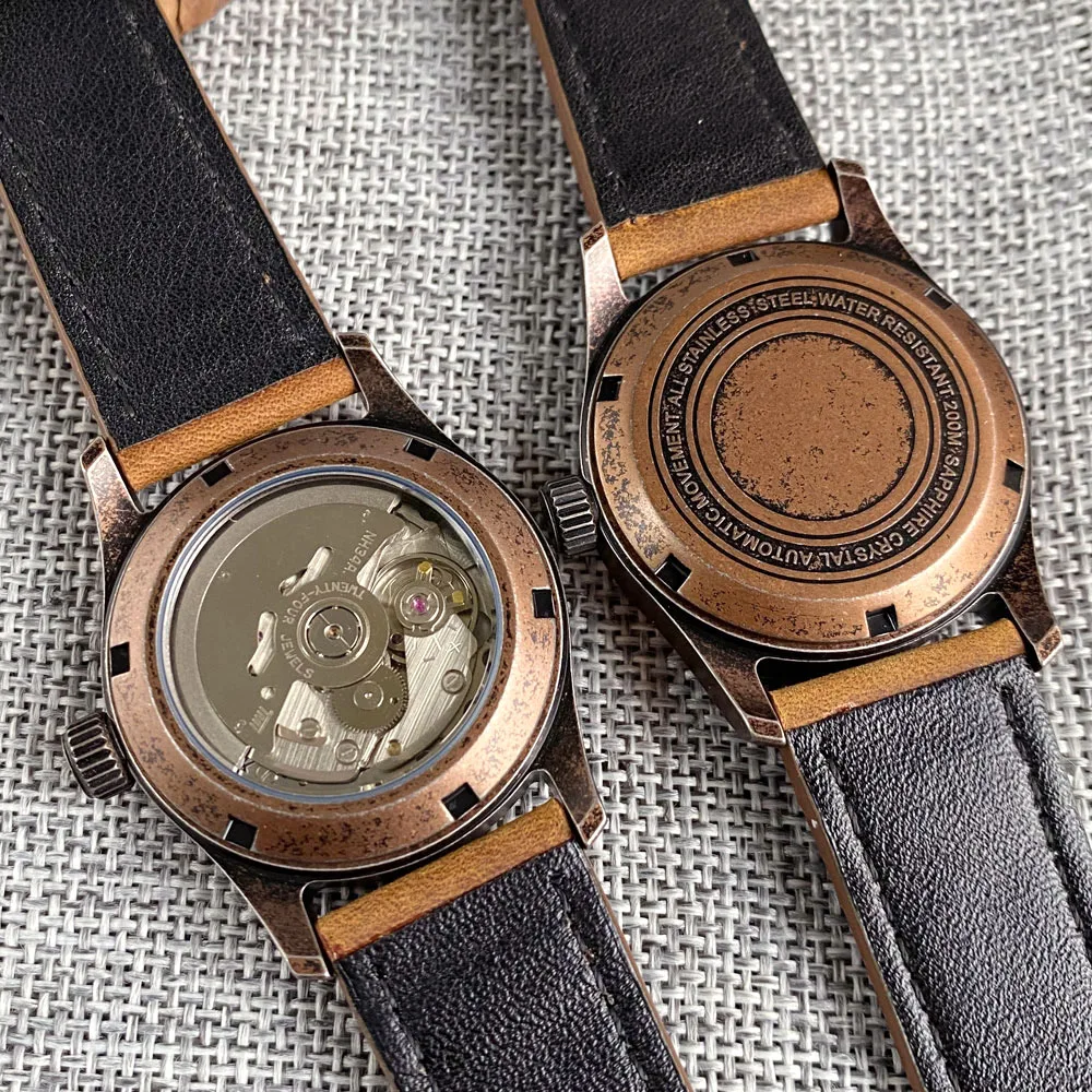 Tandorio Sapphire Crystal 36mm Retro Pilot Case Electroplated-Copper NH35 Movement Automatic Men Watch 20ATM Diving Waterproof - Image 6