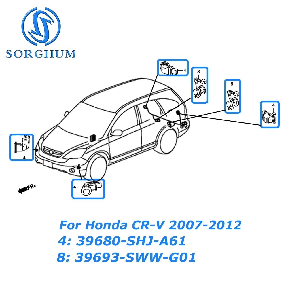 SORGHUM 39680-SHJ-A61 39693-SWW-G01 For Honda CR-V 2007 2008 2009 2010 2011 2012 Front Rear Parking Sensor PDC Reversing Assist