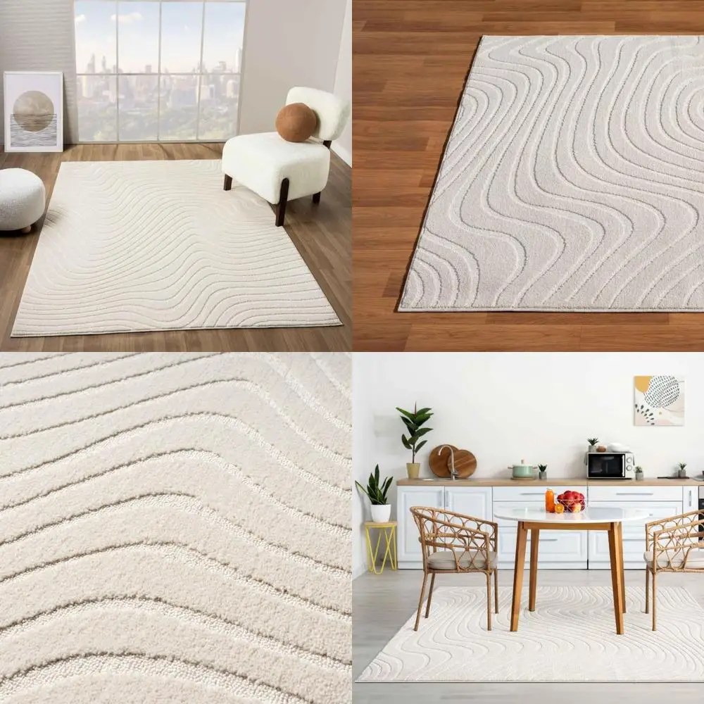 

Cream Modern Abstract Area Rug, 5x7 Size