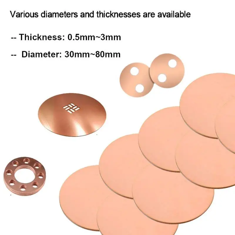 1/2pcs T2 Pure Copper Round Plate Circular Sheet Thick 0.1mm - 5mm Copper Disc Diameter 30mm 31mm 32mm 33mm 34mm 35mm-50mm