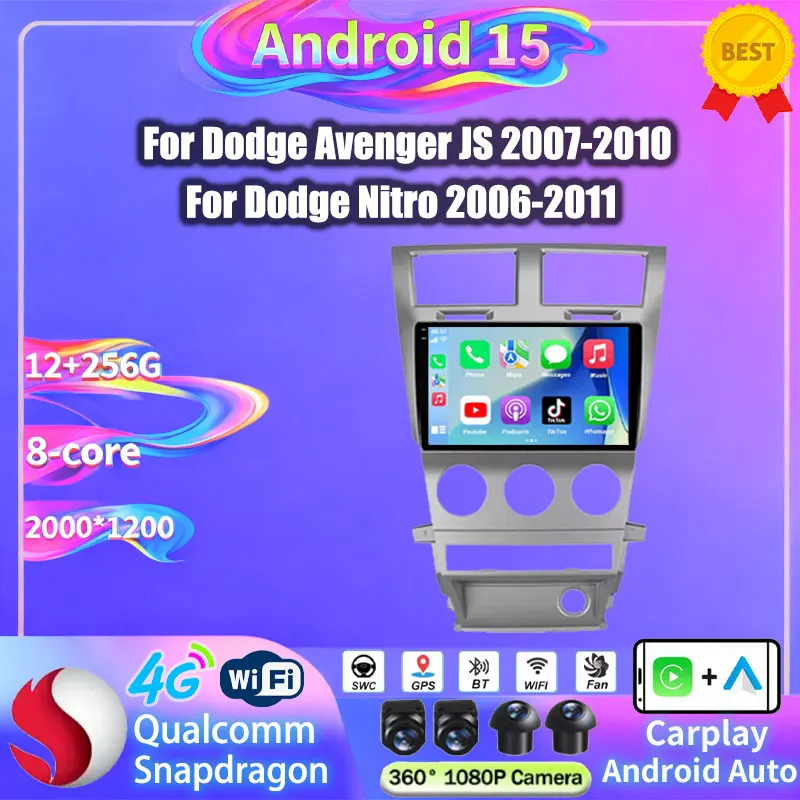 Para Dodge Avenger JS 2007 2008 - 2010 5G WIFI pantalla de coche Android Auto Radio Carplay navegación GPS reproductor estéreo Multimedia QLED