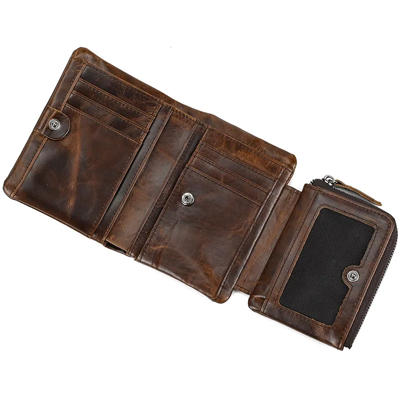 

Men's Retro Wallet Genuine Leather Coin Purse For Men Leather Bag Cowhide Tri-Fold Short Wallet Male Coin Wallet Card Holder Men