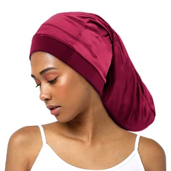 New Long Satin Bonnet Large Hair Bonnet Elastic Dreadlock Cap For Women For Sleeping Hair Wrap For Long Hair