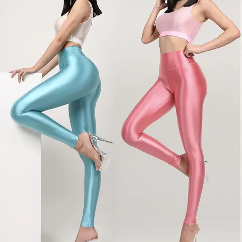 Hot Satin Glossy Cargo Pants Sexy Tight Silk High Waist Glossy Yoga Sports Pants Leggings Sport Women Bottoms Pants Plus Size