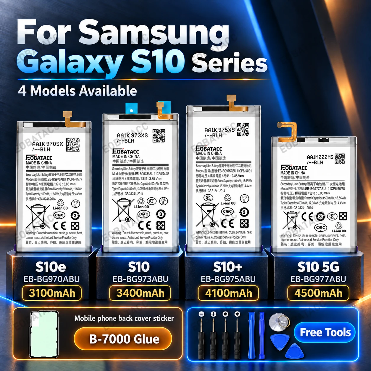 High Capacity Long Life Durable Battery For Samsung Galaxy S10e S10 S10 Plus S10 5G EB-BG970ABU BG973ABU BG975ABU BG977ABU