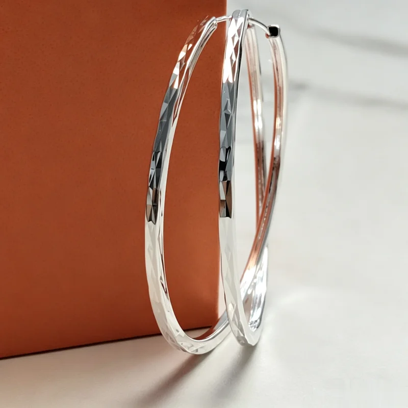 Senlissi - New 925 Sterling Silver Hoop Earrings For Women Ladies Luxury Laser Flash Earringds Fashion Female Jewelry Gift