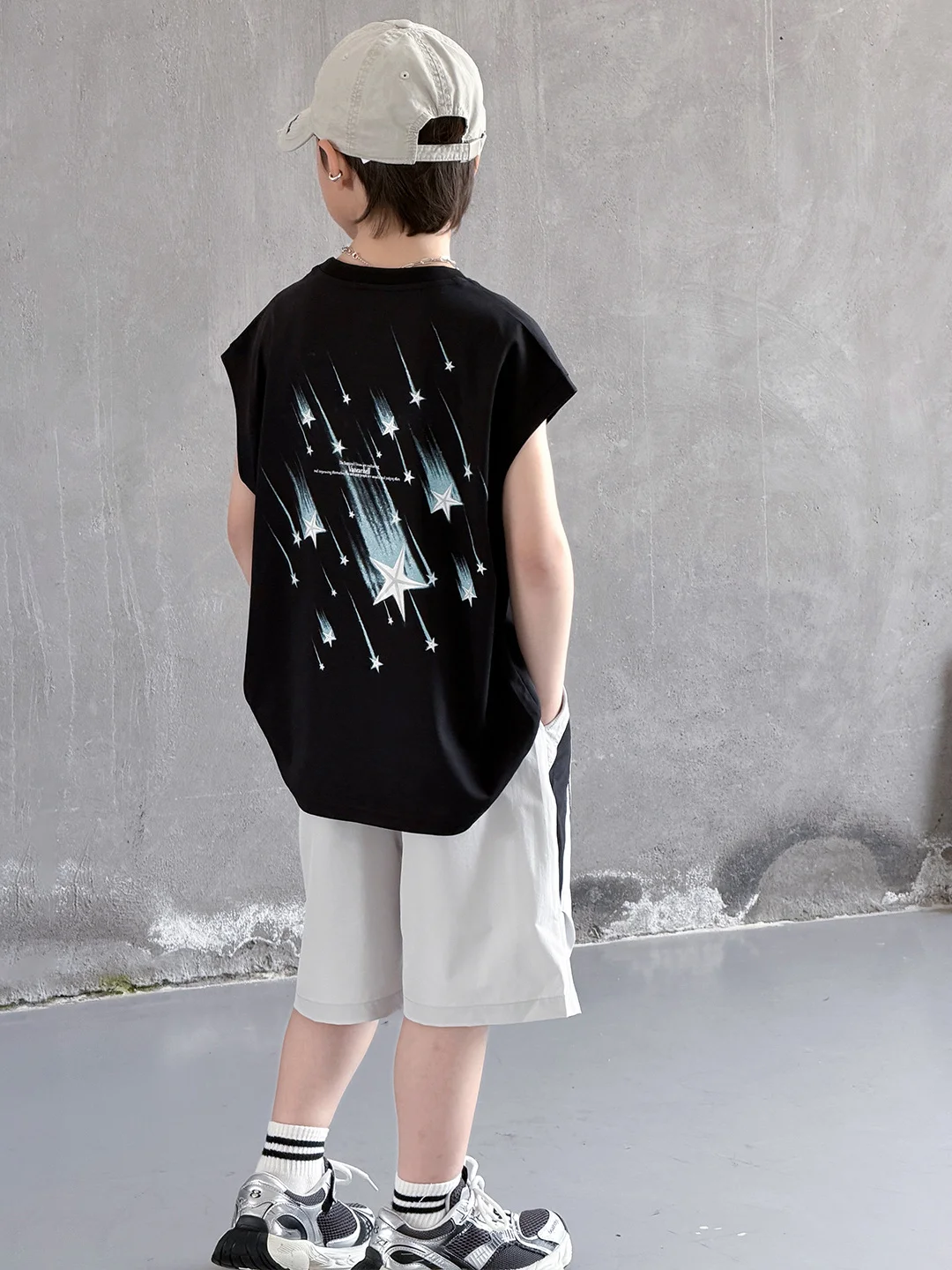 boys-summer-outfit-vest-set-thin-sleeveless-top-shorts-two-piece-set-cool-trendy-cotton-breathable-korean-style-children's-cl