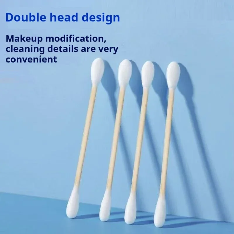 1000PCS Cotton Swabs 100% Cotton Swab Ear Stick Hypoallergenic Wooden Q-Tips Double End Round Head Disposable Makeup Tools