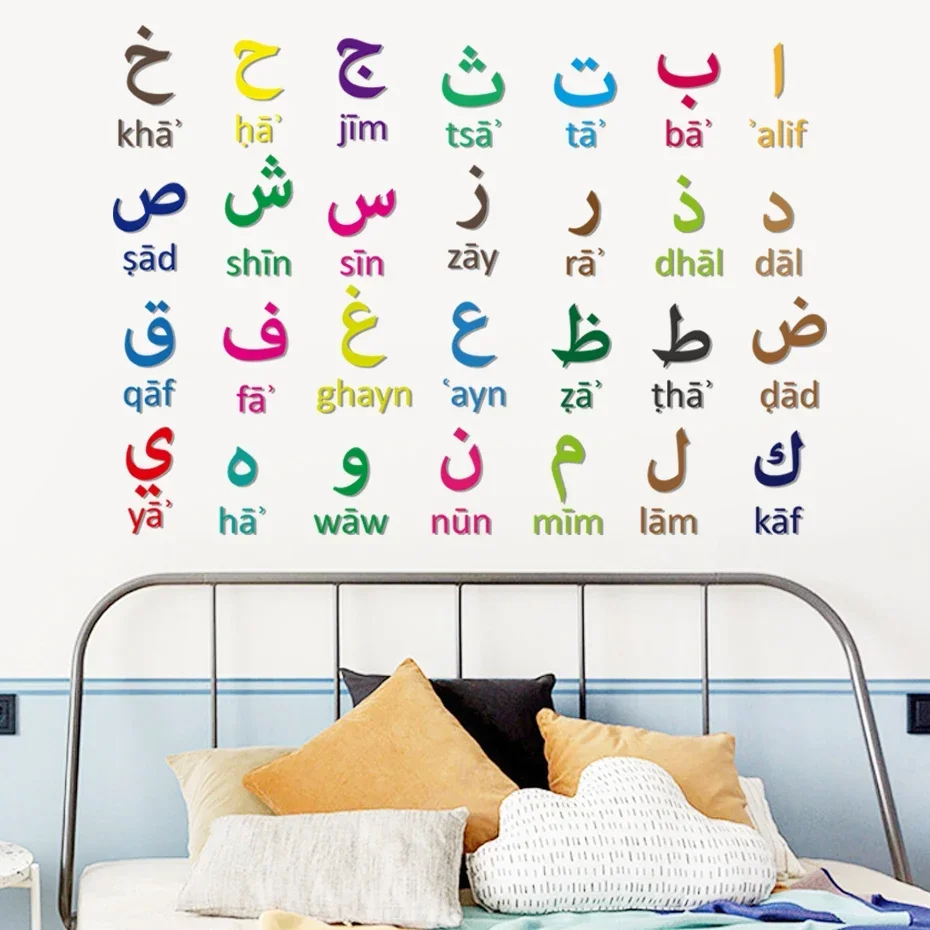 Watercolor with Arabic Letters Wall Stickers for Kids Rooms Child Bedroom Decoration Self-adhesive Background Decor Sticker