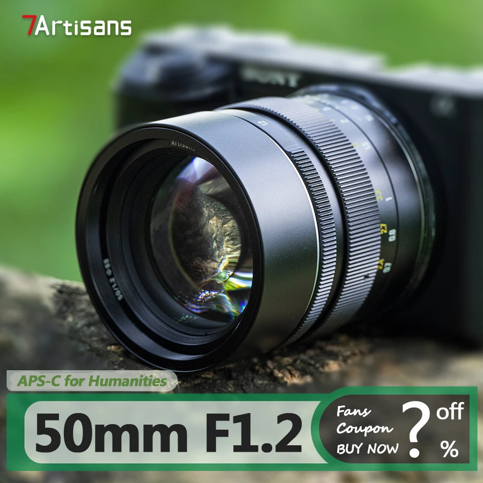 Lente de Câmera Prime 7artisans APS-C 50mm F1.2 de Grande Abertura para Fotografia de Retrato com Montagem Sony E, Nikon Z, Fujifilm XF e M43