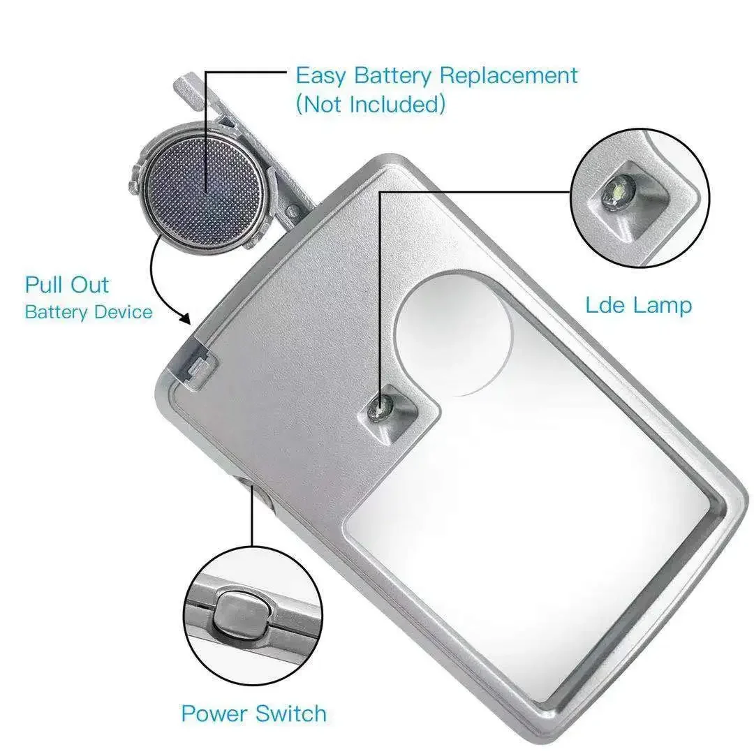 Imagem -02 - Jóias Lupa com Luz Led Lupa Iluminada Bolso de Couro Lupa Ultra-fina Lente Quadrada Tamanho do Cartão de Crédito 3x 6x