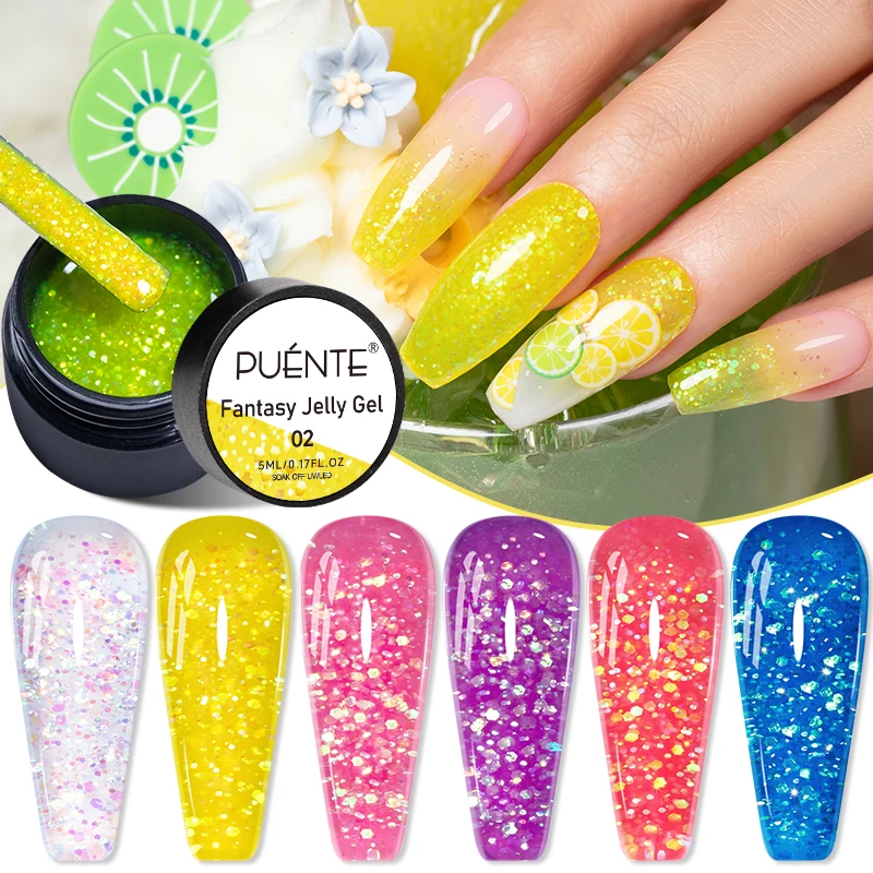 PUENTE 5ML Neon Glitter Gel Nail Polish Vibrant Blue Purple Pink Colors For Summer Soak Off UV Semi-permanent Nail Art Varnish