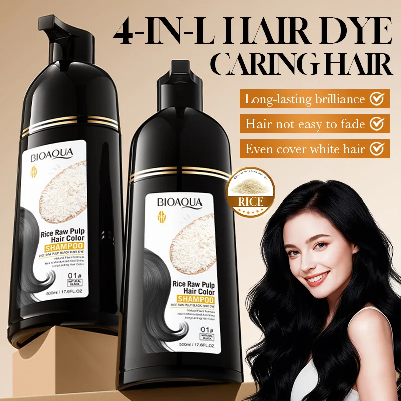 

500ml rice slurry black hair dye shampoo natural black hair dye cover gray white fluffy oil control nourishing hair dye