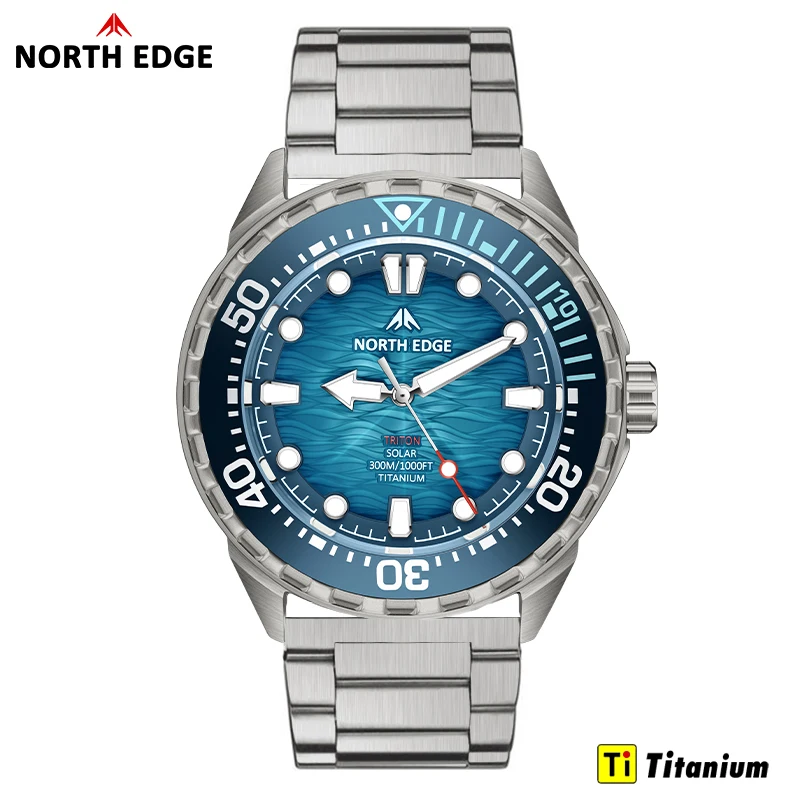 NORTH EDGE TRITON-TI Titanium Stainless Solar-Powered Diving Watch Luxury Quartz Watches For Men 300M Waterproof 180+ Day Power image 3