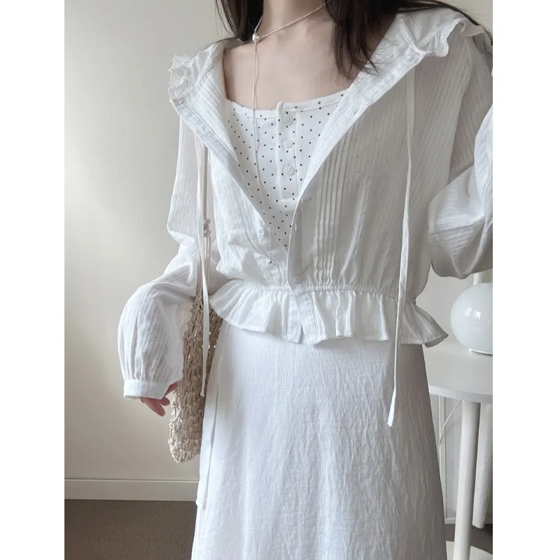 Koreaanse chique elastische taille lang Sve zonbescherming irt kanten rand volant ontwerp dames Faion zomer irt